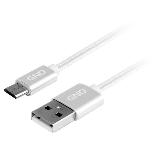 Kábel GND USB / micro USB, 1m, opletený (MICUSB100MM05) strieborný