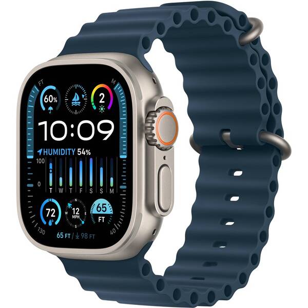 Inteligentné hodinky Apple Watch Ultra 2 GPS + Cellular, 49mm pouzdro z titanu - modrý oceánský řemínek (MREG3CS/A)