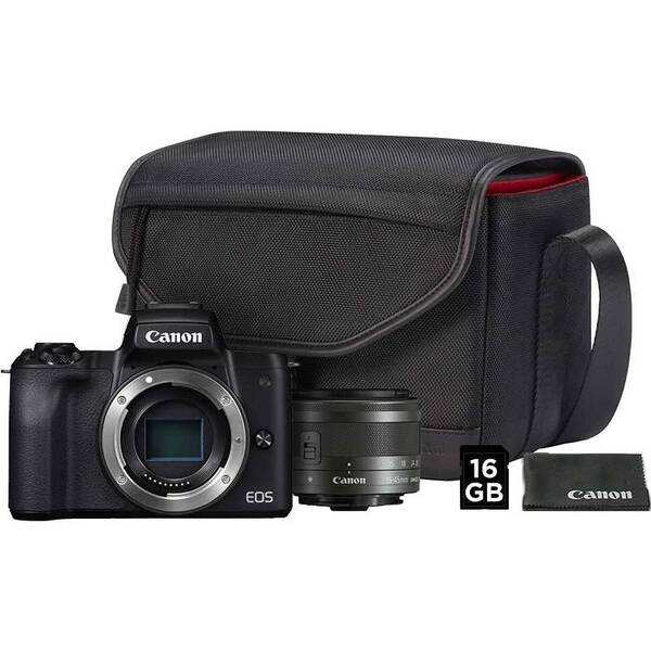 Digitální fotoaparát Canon EOS M50 + M 15-45 IS STM + SB130 + 16 GB karta (2680C064) černý