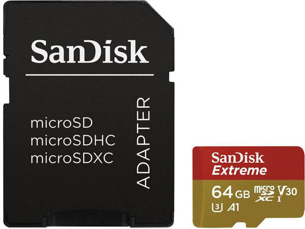 Pamäťová karta SanDisk Micro SDXC Extreme 64GB, pro akční kamery, UHS-I U3 (160R/60W) + adapter (SDSQXA2-064G-GN6AA)
