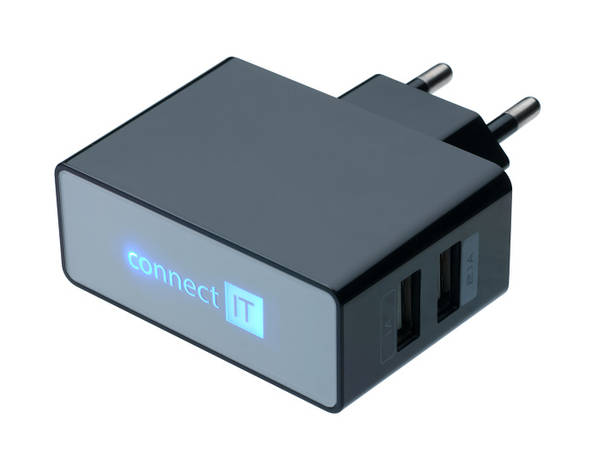 Nabíječka do sítě Connect IT 2x USB, 2.1 A/1 A (CI-153) černý