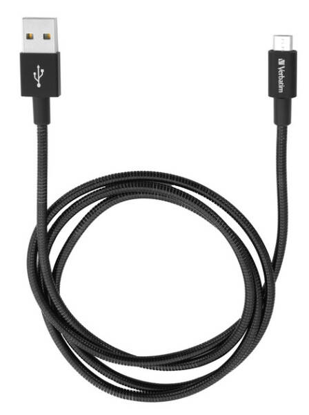 Kábel Verbatim Sync & Charge USB/micro USB, 1m, nerezová ocel (48863) čierny