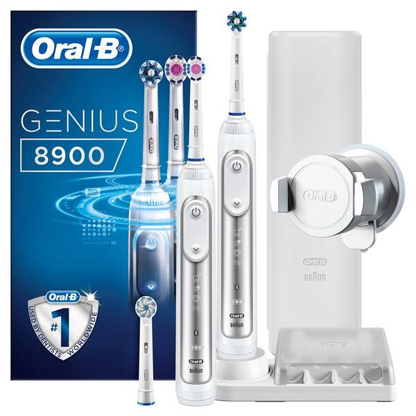 Set zubných kefiek Oral-B Genius 8900 Cross Action + Bonus Handle biely