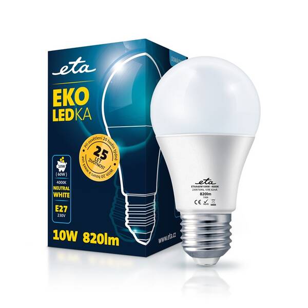 Žárovka LED ETA EKO LEDka klasik 10W, E27, neutrální bílá (A60W10NW)