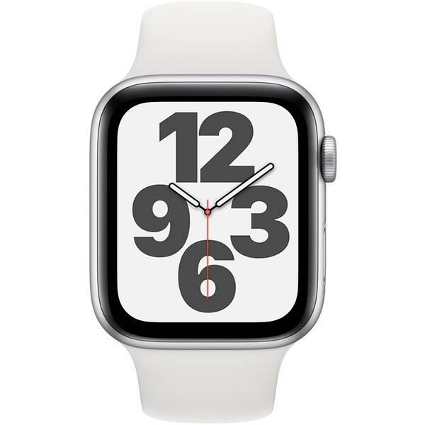 Chytré hodinky Apple Watch SE GPS 44mm pouzdro ze stříbrného hliníku - bílý sportovní náramek (MYDQ2HC/A)