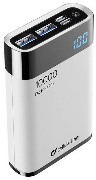 Powerbank CellularLine FreePower Manta HD 10000mAh, USB-C PD, QC 3.0 (FREEPMANTA10HDW) bílá