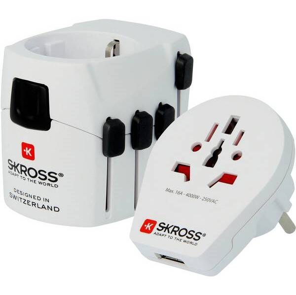Cestovný adaptér SKROSS PRO World & USB, 6,3A max. (PA41) biely