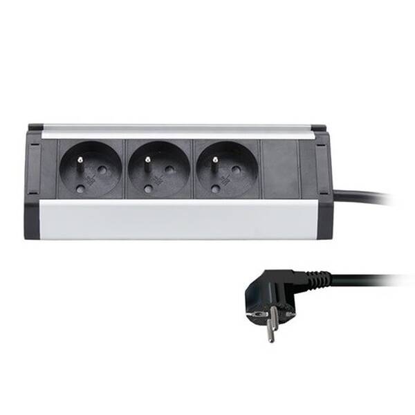 Kabel prodlužovací Solight 3x zásuvka, rohový design, 1,5m (PP104) stříbrný