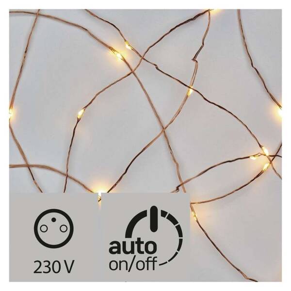 Vánoční osvětlení EMOS 100 LED, nano řetěz měděný, 10m, venkovní, teplá bílá, časovač (1534142601)