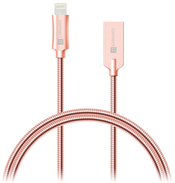 Kabel Connect IT Wirez Steel Knight USB/Lightning, ocelový, opletený, 1m (CCA-4010-RG) růžový/zlatý (zánovní 8801494916)