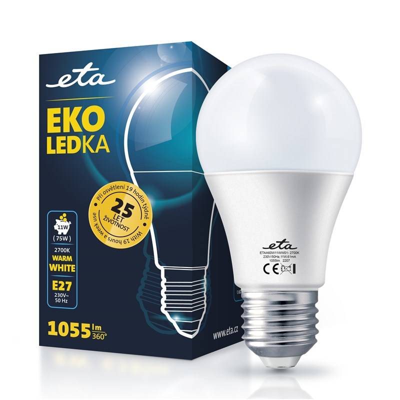LED žiarovka ETA EKO LEDka klasik 11W, E27, teplá bílá (ETAA60W11WW01)