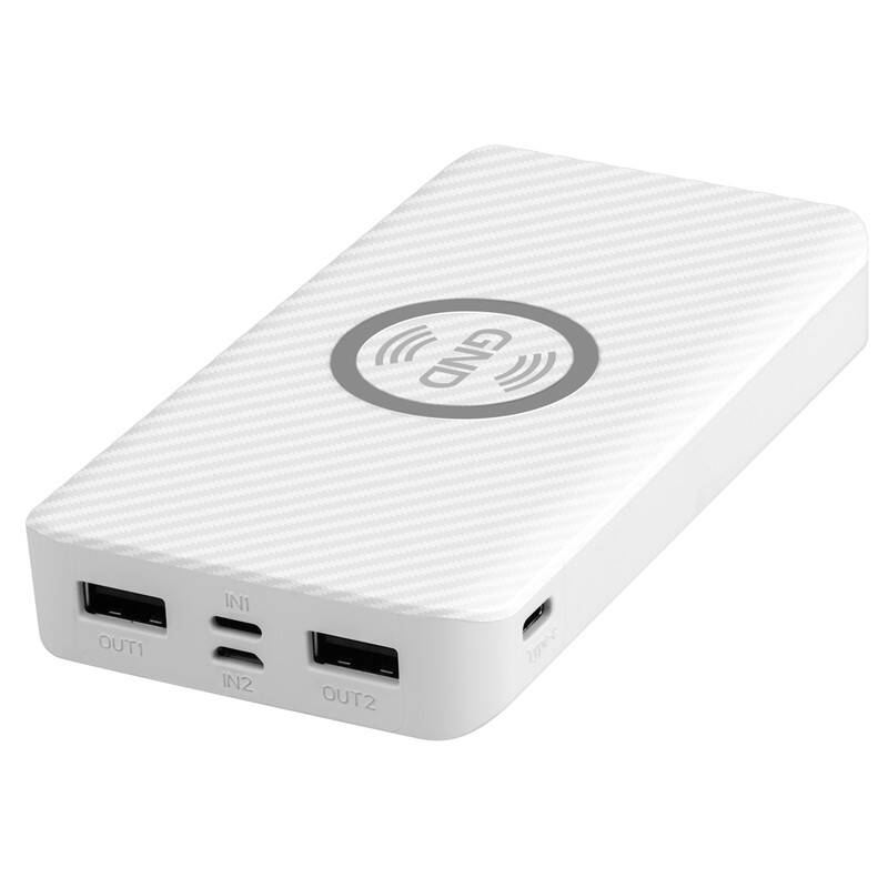 Powerbank GND 10000 mAh, bezdrátové nabíjení 5W, USB-C, Lightning (PB100003W) biela