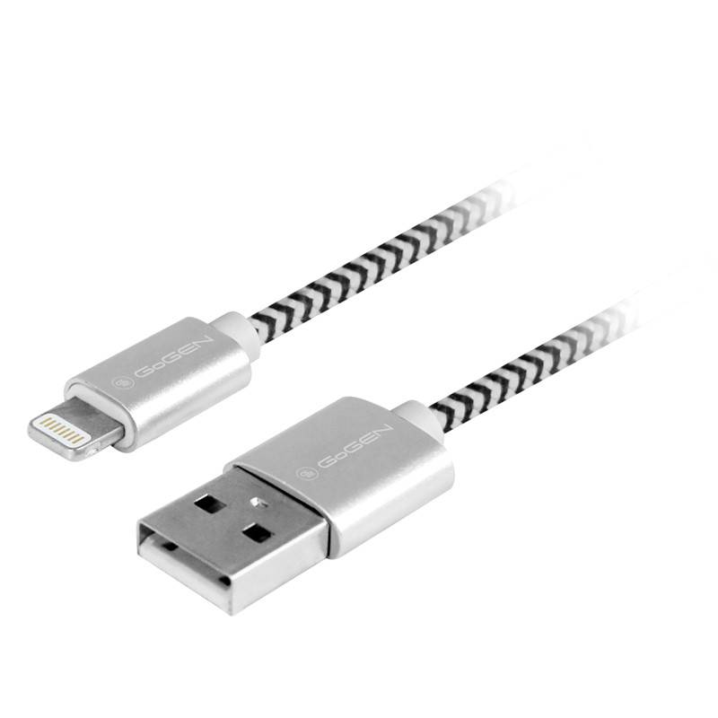 Kábel GoGEN USB / lightning, 2m, opletený (LIGHTN200MM24) strieborný