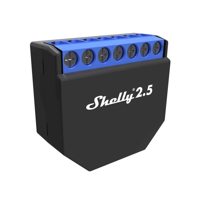 Obrázok Shelly 2.5 dvojkanálový / žalúziový WiFi modul s meraním spotreby 2x 10A Shelly Čierny 2 záťaže, pre vypínače č. 5 a 6+6 (5B) Ovládač na žalúzie a rolety