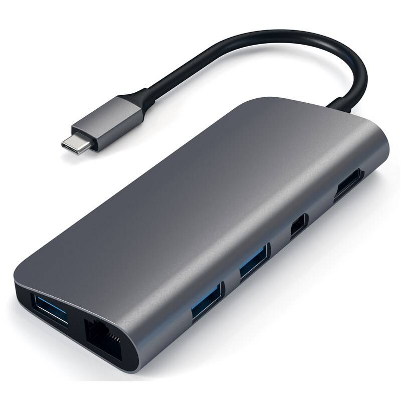 USB Hub Satechi Aluminium USB-C/HDMI, USB-C, RJ45, 3x USB 3.0, SD, Micro SD, Mini DP (ST-TCMM8PAM) sivý + Doprava zadarmo