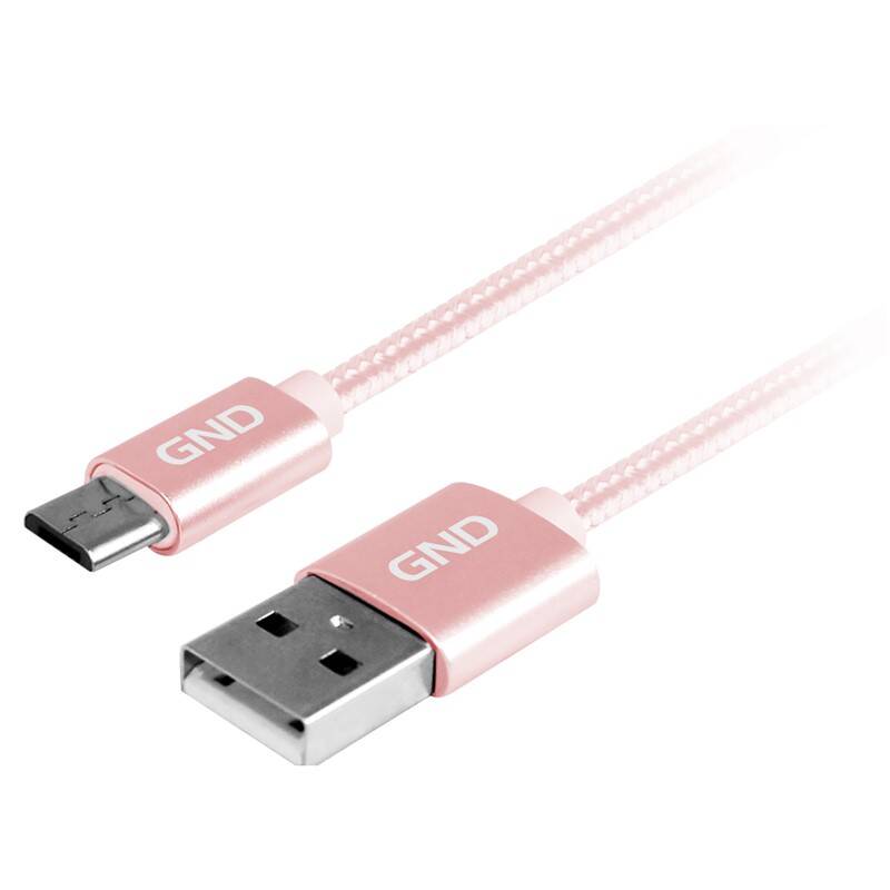 Kábel GND USB / micro USB, 1m, opletený (MICUSB100MM09) ružový