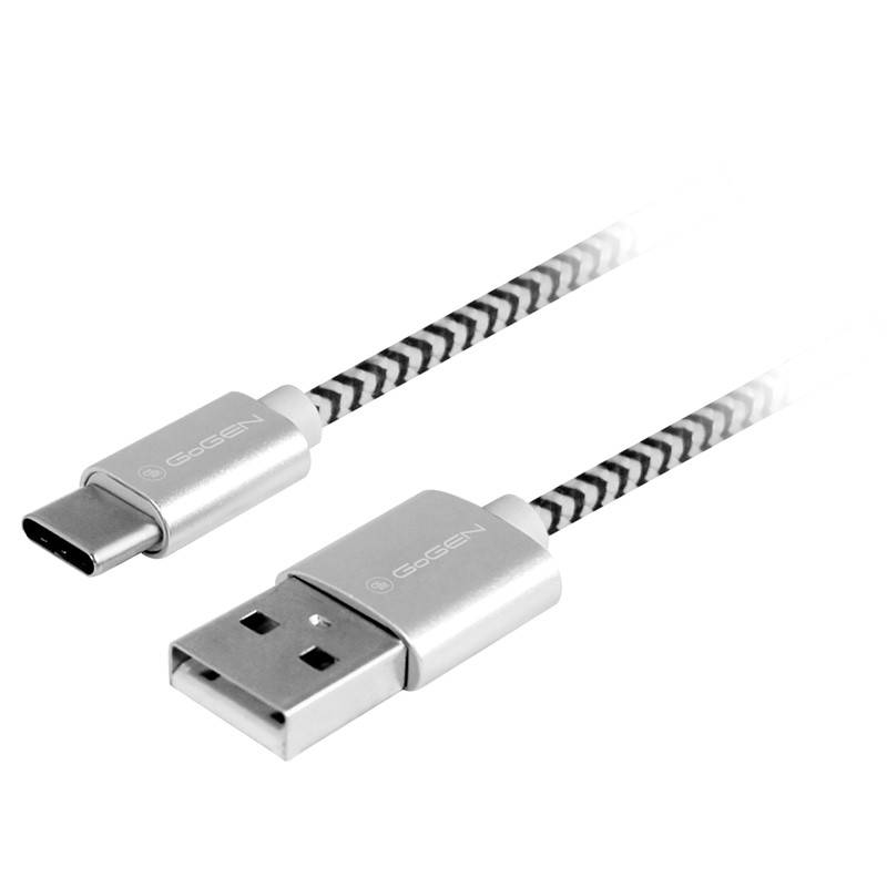 Kábel GoGEN USB / USB-C, 2m, opletený (USBAC200MM24) strieborný