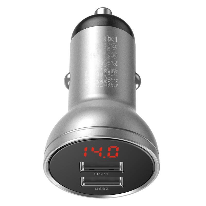 Obrázok Baseus Digital Display Dual USB 4.8A Car Charger 24W Silver (CCBX-0S)