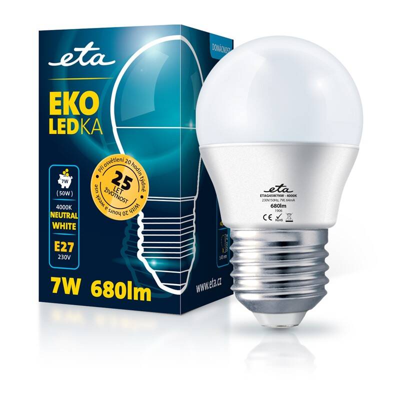 LED žiarovka ETA EKO LEDka mini globe 7W, E27, neutrálna biela (G45W7NW)