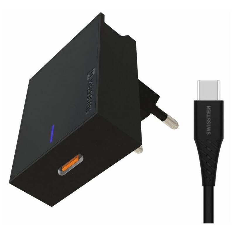 Obrázok Swissten USB-C, 25W, Super Fast Charging + USB-C kabel 1,2m (22050100) čierna