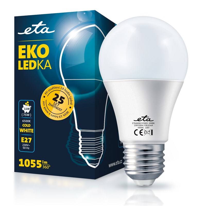 LED žiarovka ETA EKO LEDka klasik 11W, E27, studená bílá (ETAA60W11CW01)