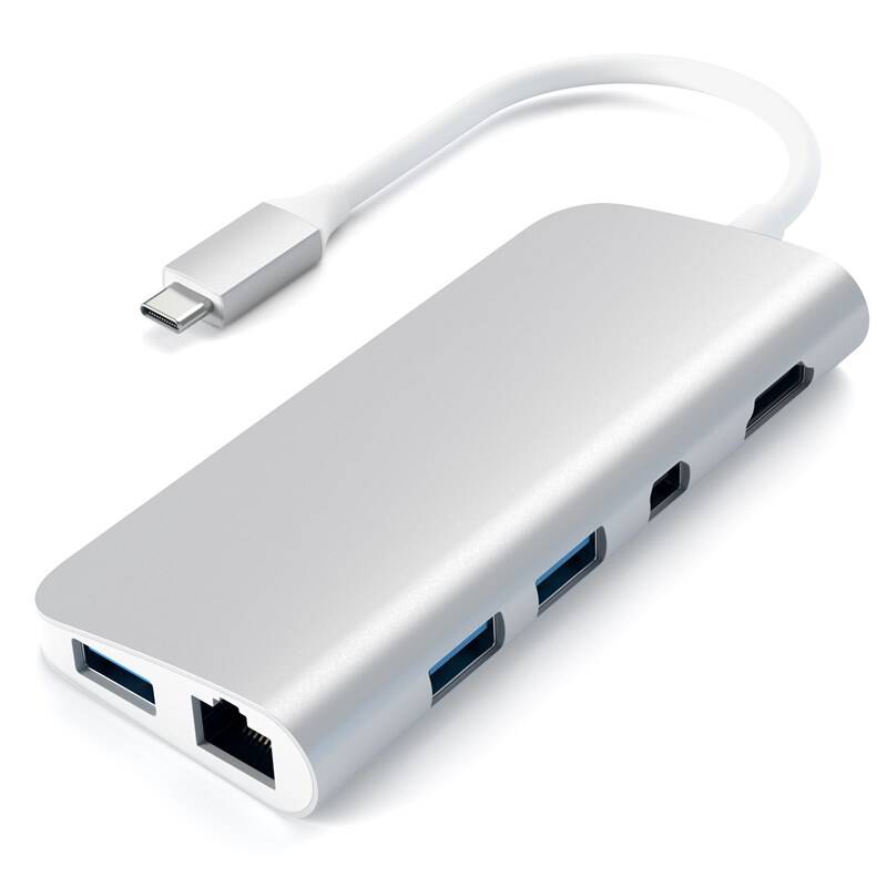 USB Hub Satechi Aluminium USB-C/HDMI, USB-C, RJ45, 3x USB 3.0, SD, Micro SD, Mini DP (ST-TCMM8PAS) strieborný + Doprava zadarmo