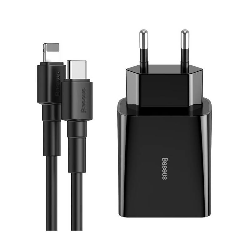 Obrázok Baseus Fast Wall nabíjačka 3A + kábel USB-C / Lightning, čierna (TZCCFS-X01)