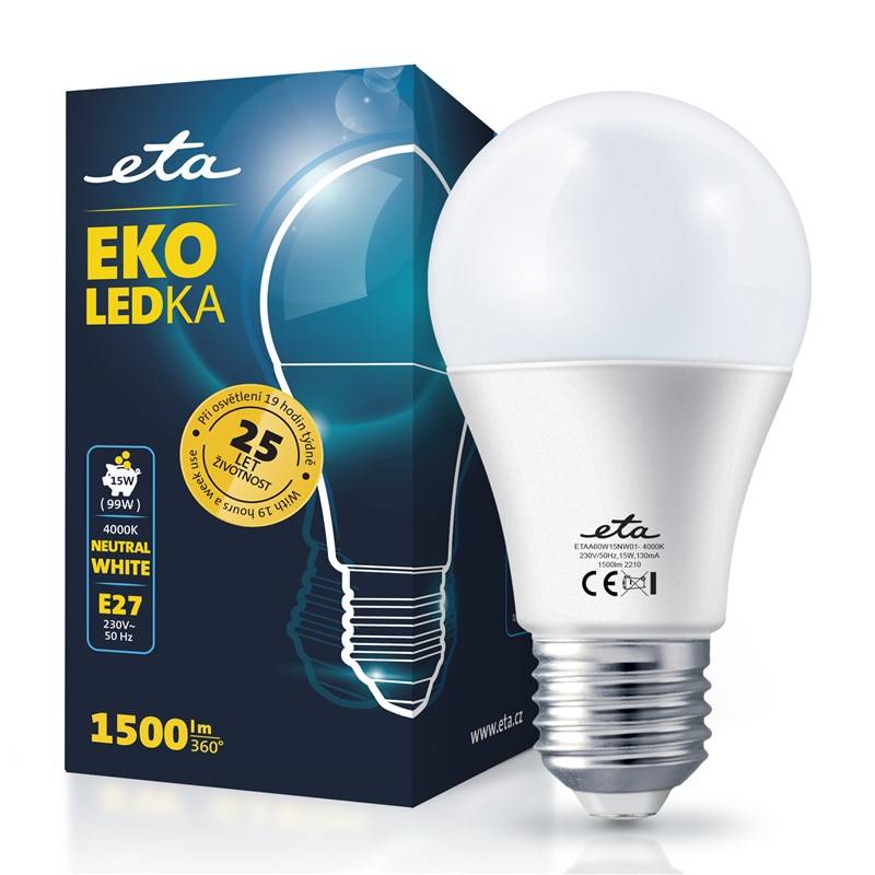 LED žiarovka ETA EKO LEDka klasik 15W, E27, neutrální bílá (ETAA60W15NW01)