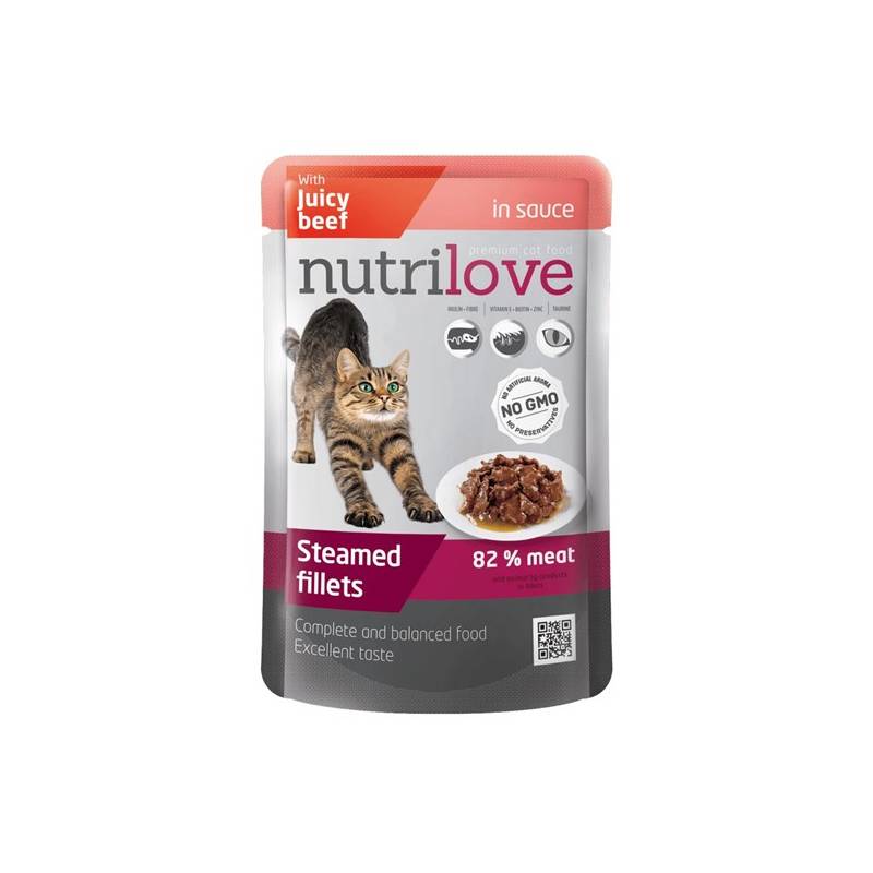 Obrázok Nutrilove Cat pouch Beef gravy 28 x 85g