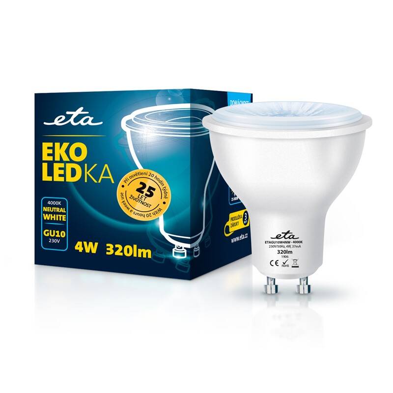LED žiarovka ETA EKO LEDka bodová 4W, GU10, neutrálna biela (GU10W4NW)