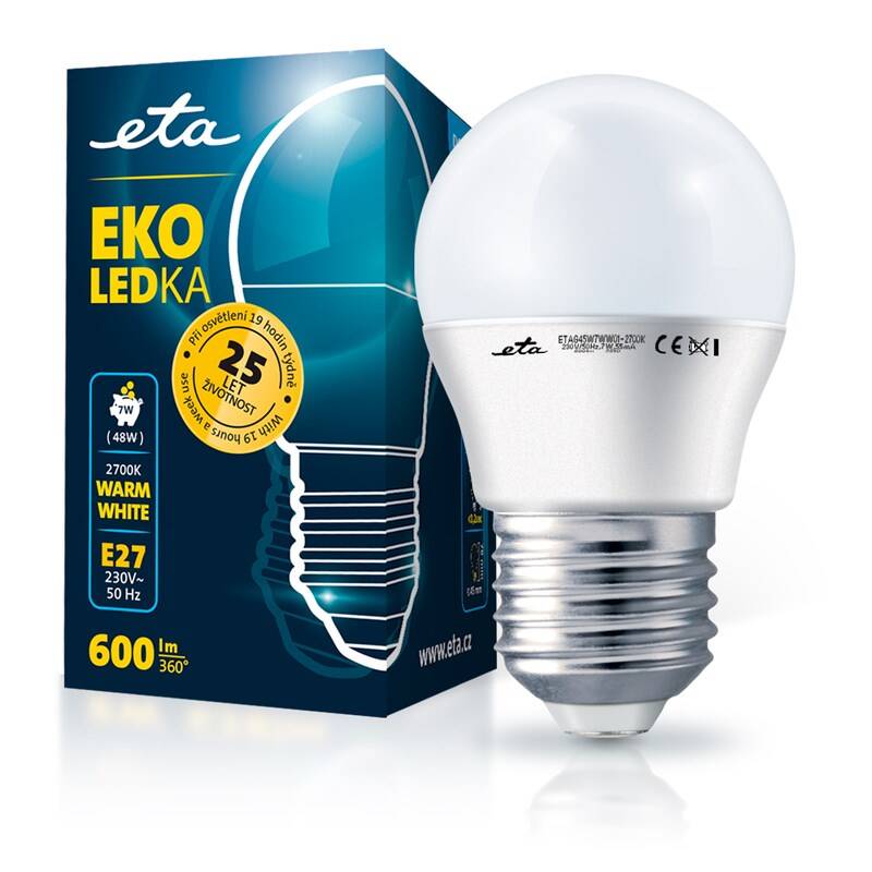 LED žiarovka ETA EKO LEDka mini globe 7W, E27, teplá bílá (ETAG45W7WW01)