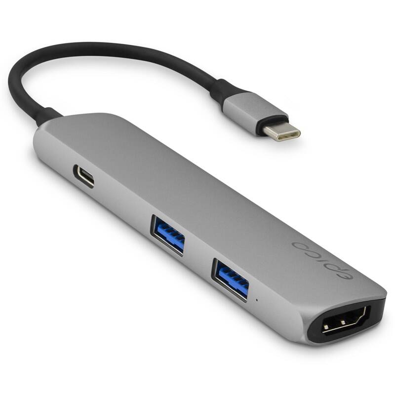 USB Hub Epico USB-C/4K HDMI, USB-C 3.0 PD 60W, 2x USB (9915111900012) sivý