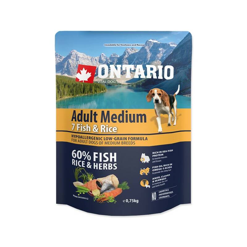 Obrázok ONTARIO Adult Medium 7 Fish & Rice 0,75 kg