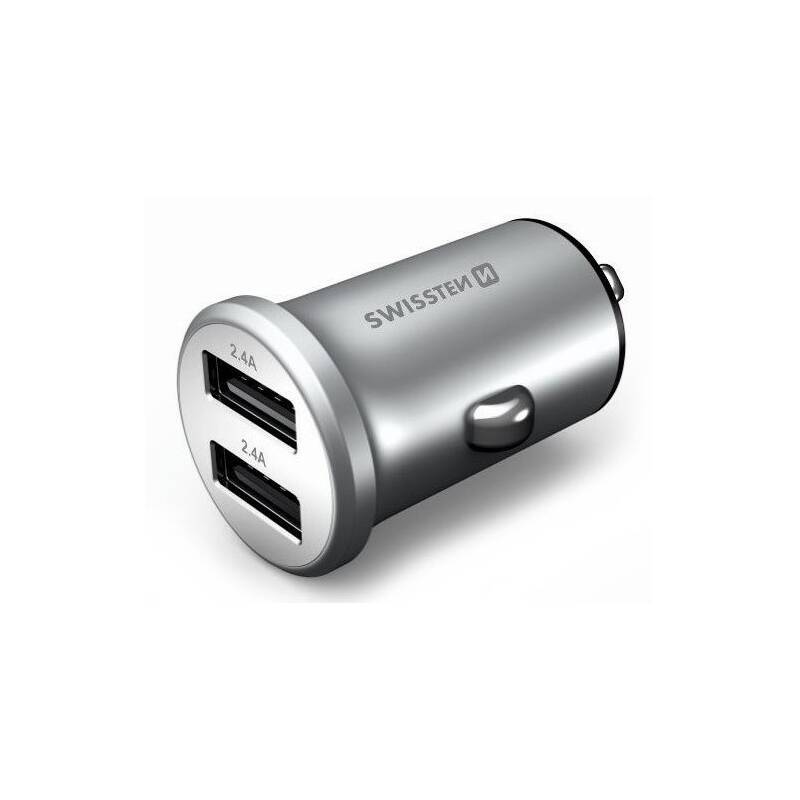 Obrázok Autonabíjačka Swissten Metal Mini Adaptér 2xUSB 4,8A - bielo strieborná