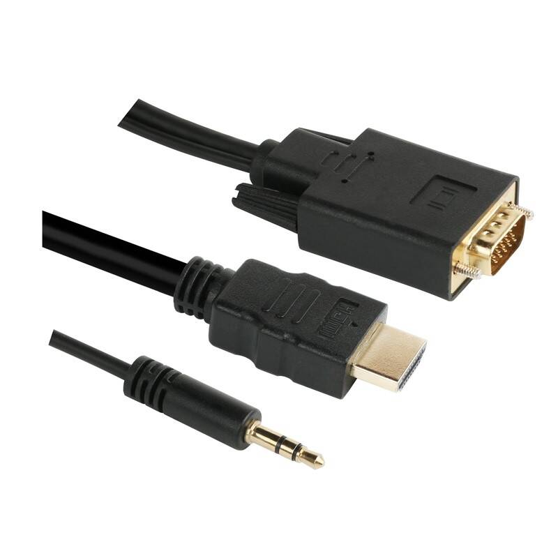 Kábel GoGEN HDMI / VGA vč. Jack 3,5mm, 1,5m, pozlacený (VGAHDMIJACK150) čierny