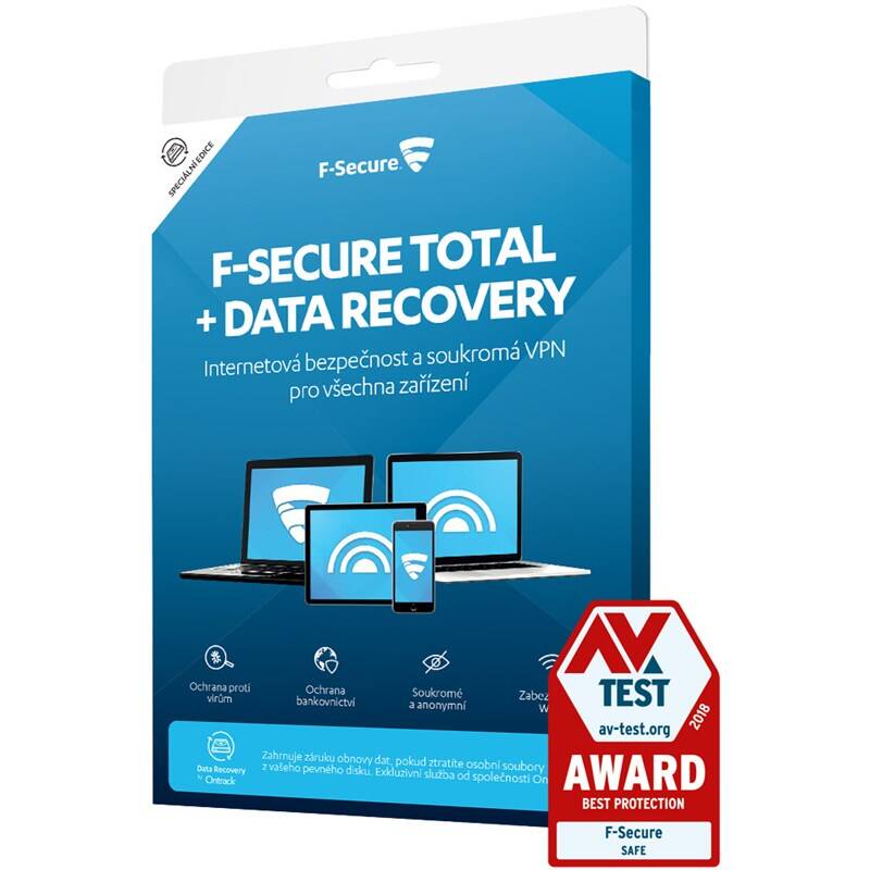 Obrázok F-Secure TOTAL FAMILY DR pro 5 zařízení na 1 rok + Data Recovery pro 1 zařízení na 1 rok BOX (FCFTBR1N005X2_K)