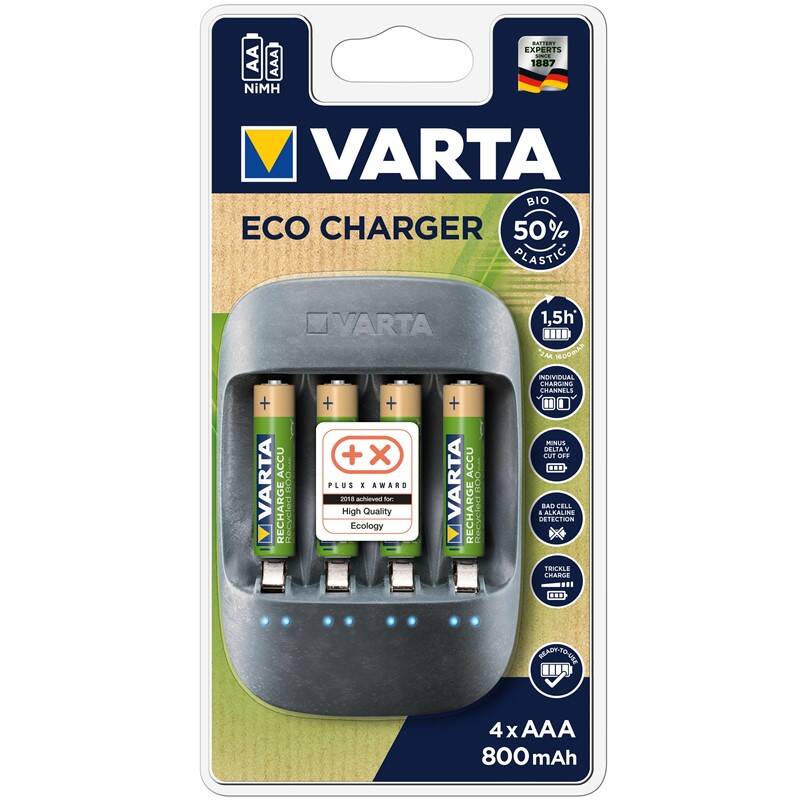 Nabíjačka Varta Eco Charger + 4 AAA 800mAh Recycled (57680101421)