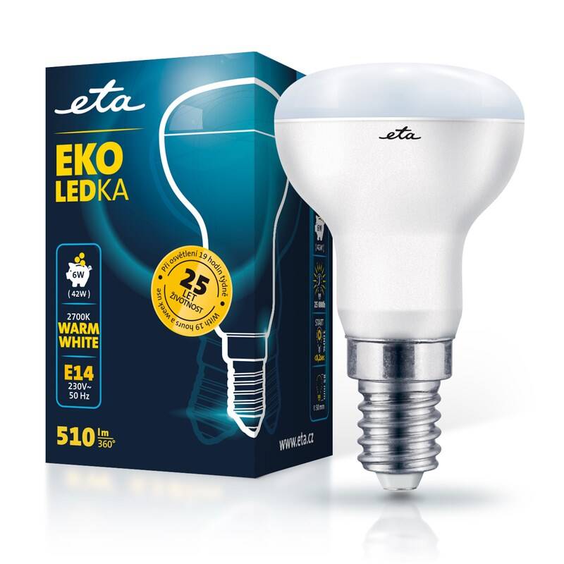 LED žiarovka ETA EKO LEDka reflektor 6W, E14, teplá bílá (ETAR50W6WW01)