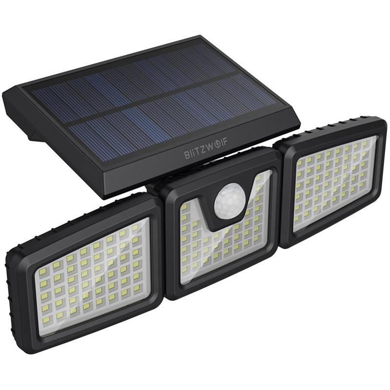 Obrázok LED solárne svietidlo so svetelným a PIR senzorom Blitzwolf, dosah 8m, 700LM, IP64, 1800mAh, 6500K