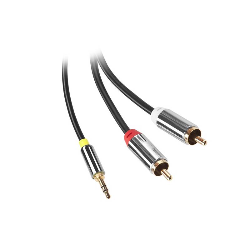 Kábel GoGEN Jack 3,5 mm / 2x Cinch, 1,5 m, pozlátené konektory (GOGCINJACK150FM01) čierny