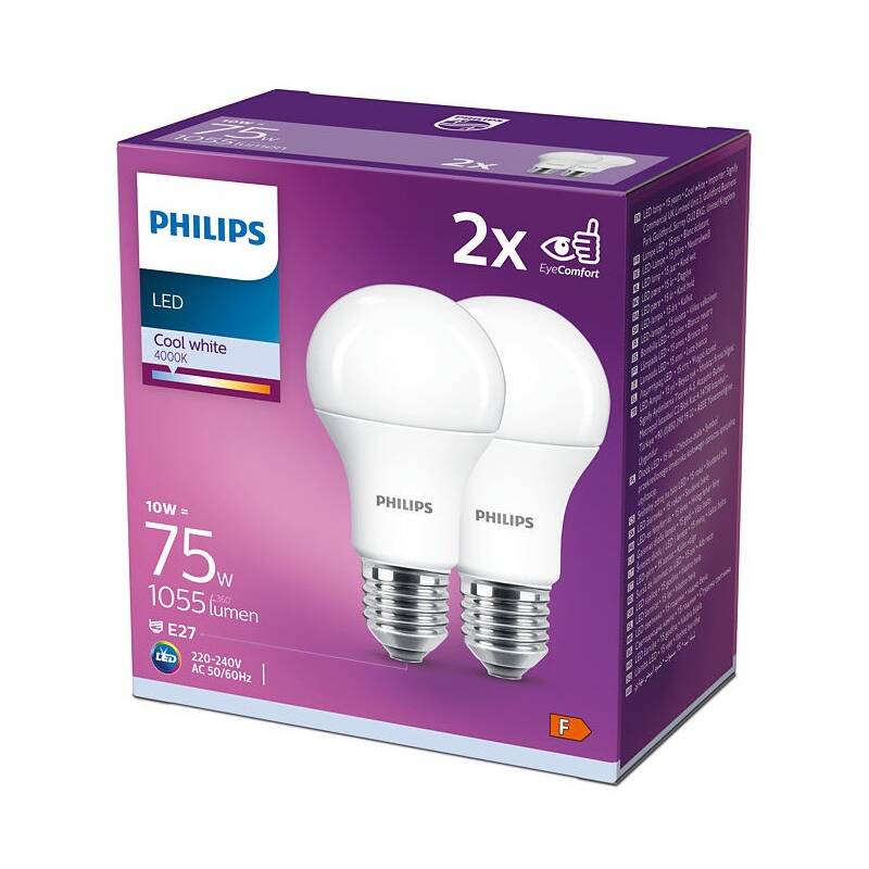 Obrázok Philips LED 10-75W, E27 4000K, 2ks (929001234822)