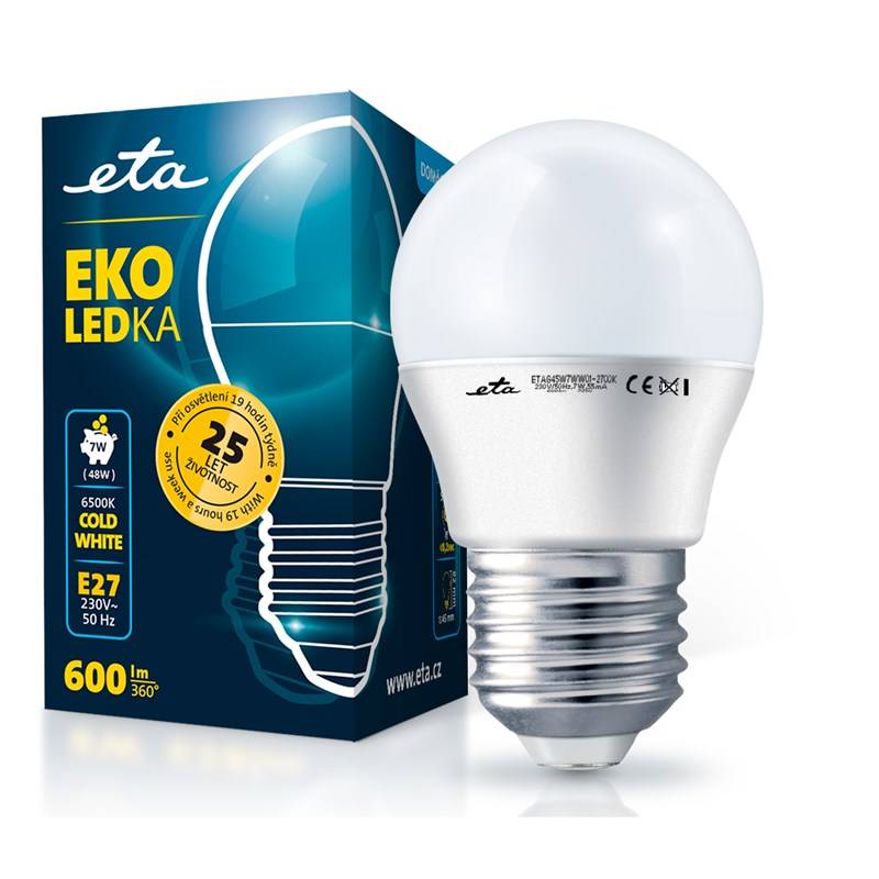 LED žiarovka ETA EKO LEDka mini globe 7W, E27, studená bílá (ETAG45W7CW01)