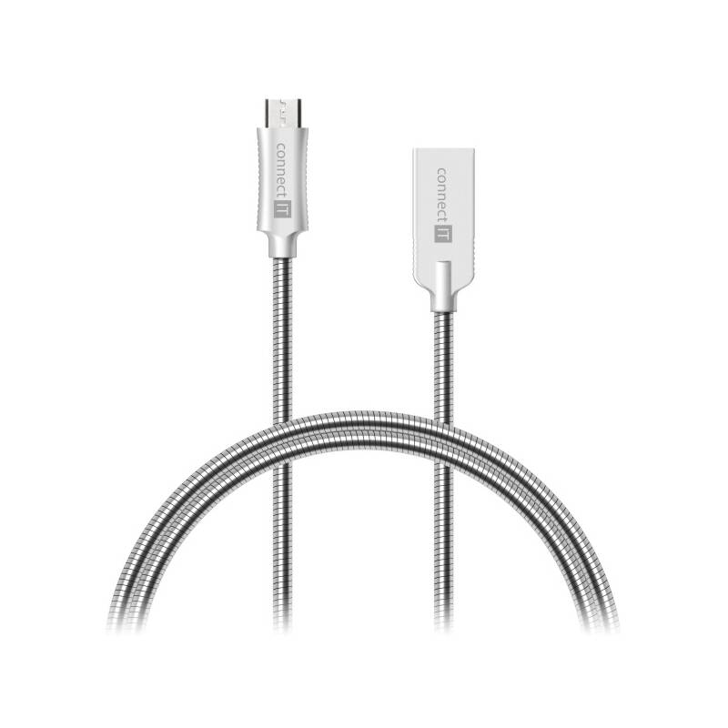 Kábel Connect IT Wirez Steel Knight USB/micro USB, ocelový, opletený, 1m (CCA-3010-SL) strieborný