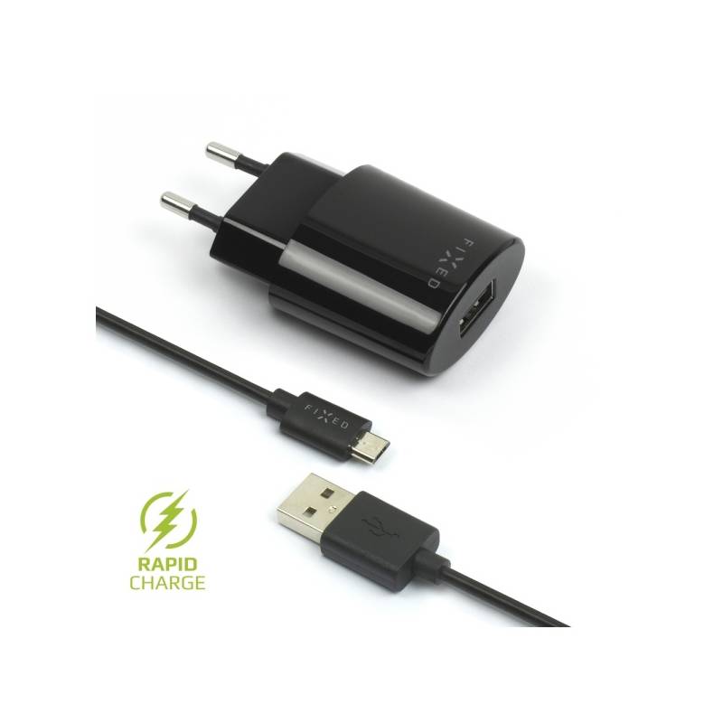  Nabíjačka do siete FIXED 1x USB, 2,4A + micro USB kabel (FIXC-UM-BK) čierna 