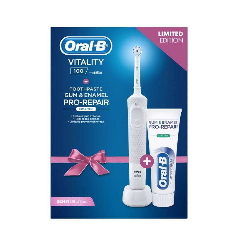 Zubná kefka Oral-B Vitality 100 D100 White Sensi. + PRO G&amp;E original 75ml