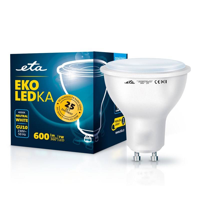 LED žiarovka ETA EKO LEDka bodová 7W, GU10, neutrální bílá (ETAGU10W7NW01)
