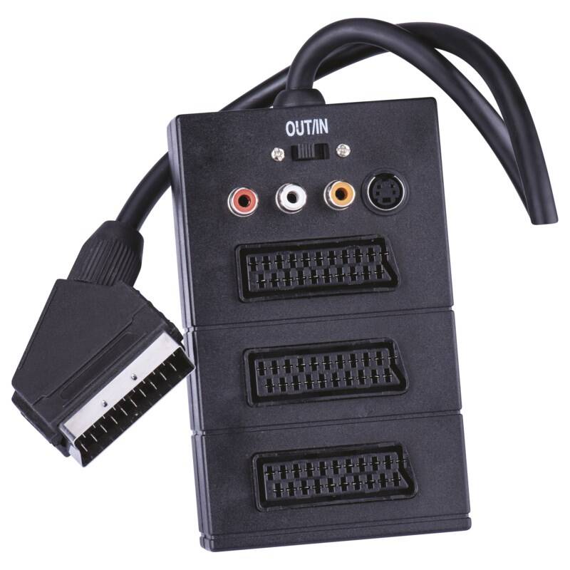Kábel EMOS SCART / 3x SCART + 3x Cinch + S-Video, 0,5m (SB2300) čierny