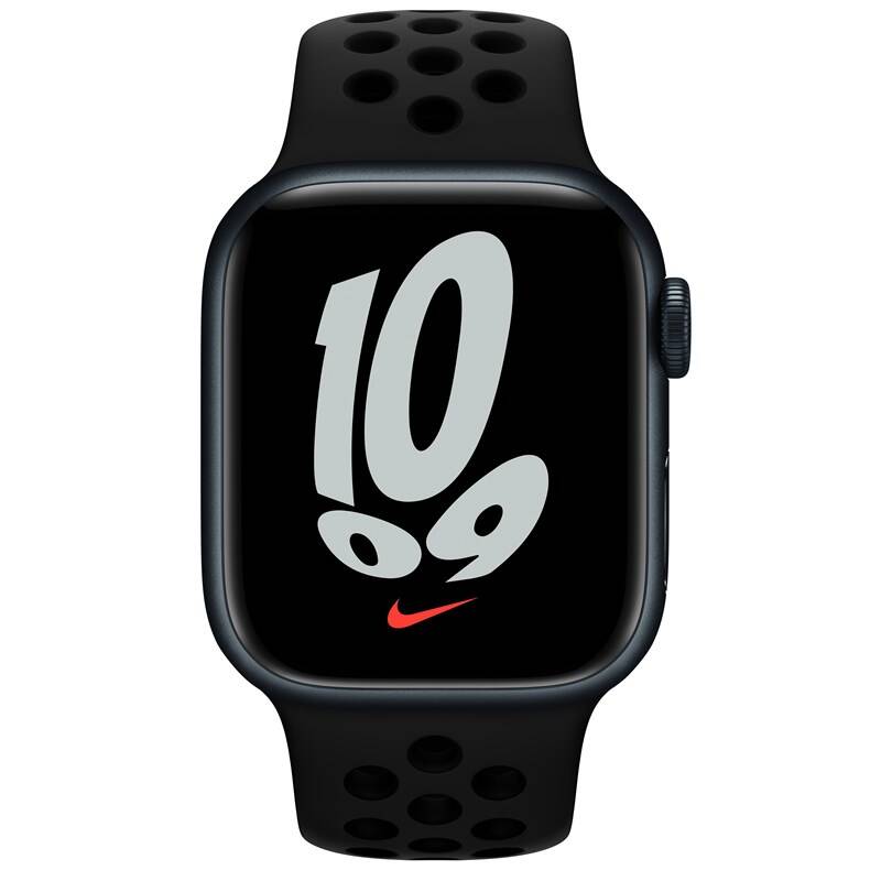 Obrázok Apple Watch Nike Series 7 GPS, 41mm púzdro z polnočno atramentového hliníka antracitový / čierny športový remienok (MKN43VR/A)