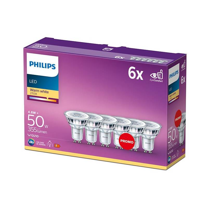 Obrázok Philips LEDClassic spot 4,6 - 50 W, GU10, 2700K, súprava 6 ks (929001215233)