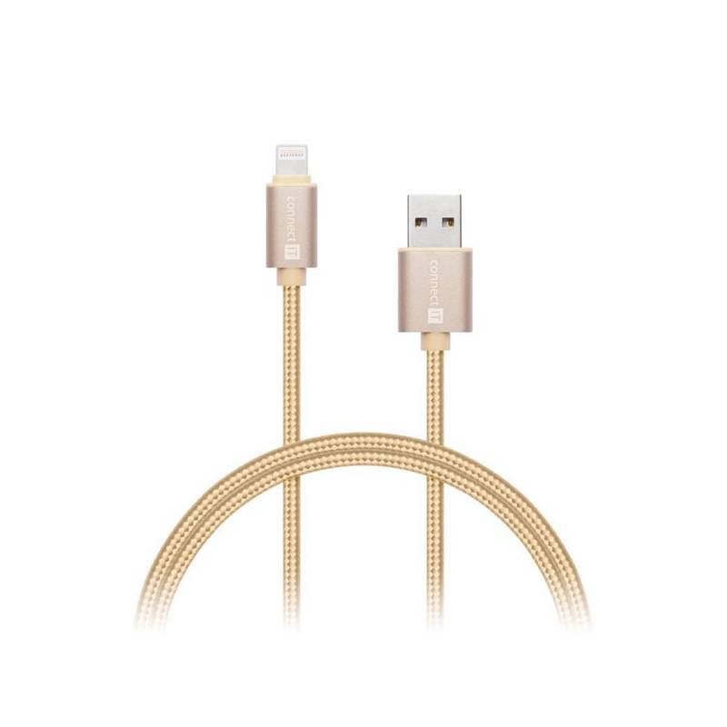 Kábel Connect IT Wirez Premium Metallic, Lightning, 1m (CI-969) zlatý